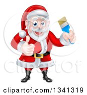 Poster, Art Print Of Christmas Santa Claus Holding A Blue Paintbrush And Giving A Thumb Up 2