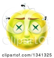 Clipart Of A 3d Dead Rotting Smiley Emoji Emoticon Face With Flies Royalty Free Vector Illustration by AtStockIllustration