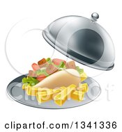 Poster, Art Print Of 3d Souvlaki Kebab Sandwich And French Fries Being Served In A Cloche Platter