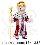Poster, Art Print Of Happy Brunette White King Giving A Thumb Up And Holding A Staff
