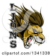 Poster, Art Print Of Aggressive Male Lion Roaring Mascot Head And Text