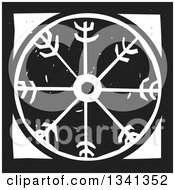 Clipart Of A Black And White Woodcut Viking Wheel Royalty Free Vector Illustration