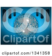 Clipart Of A 3d Disco Ball Sparkling Over Blue With Metallic Vents Royalty Free Vector Illustration by elaineitalia