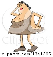 Clipart Of A Cartoon Chubby Cave Woman Posing And Flirting Royalty Free Vector Illustration