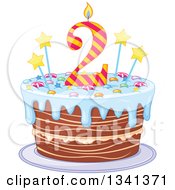Poster, Art Print Of Second Birthday Cake With A Number Candle Stars Candy And Blue Frosting