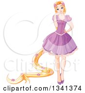 Clipart Of Princess Rapunzel With Long Hair Decorated In Flowers Wearing A Purple Dress Royalty Free Vector Illustration