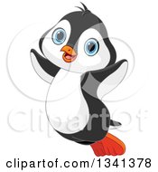 Clipart Of A Cute Happy Blue Eyed Penguin Jumping Royalty Free Vector Illustration by Pushkin