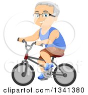 Poster, Art Print Of Happy Senior Caucasian Man Riding A Bicycle