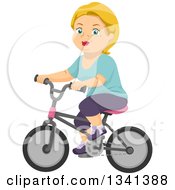 Happy Blond White Senior Woman Riding A Bicycle