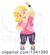 Poster, Art Print Of Happy Blond White Senior Woman Stretching And Exercising