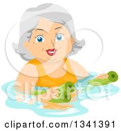 Clipart Of A Happy Senior White Woman Swimming With Pool Noodles Royalty Free Vector Illustration