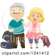 Clipart Of A Happy Senior Caucasian Couple Traveling And Waving Royalty Free Vector Illustration