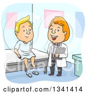 Poster, Art Print Of Cartoon Happy White Male Doctor Talking To A Male Patient