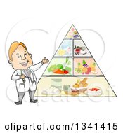 Poster, Art Print Of Cartoon Happy White Male Doctor Discussing The Food Pyramid