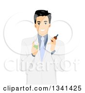 Asian Male Doctor Holding Pill And Tincture Bottles