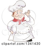 Sketched Chubby White Male Chef Touching The Tip Of His Mustache
