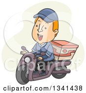 Poster, Art Print Of Cartoon White Male Food Delivery Man With A Box On His Scooter