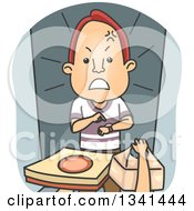 Poster, Art Print Of Irate Cartoon White Male Customer Receiving A Late Pizza Delivery Order