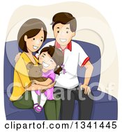 Clipart Of Happy Caucasian Parents Cuddling With Their Daughter On A Sofa Royalty Free Vector Illustration
