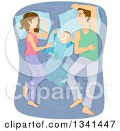 Poster, Art Print Of Caucasian Parents Sleeping By Their Toddler In A Bed