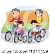 Poster, Art Print Of Happy Caucasian Family Riding Bikes Together