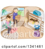 Poster, Art Print Of Happy Caucasian Family Camping And Setting Up In A Cabin