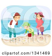 Poster, Art Print Of Happy Caucasian Family Collecting Sea Shells On A Beach