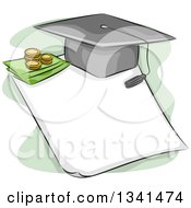 Sketched Student Loan Design With A Graduation Cap And Money On A Document