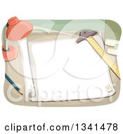 Poster, Art Print Of Desk Lamp Shining On An Architect Sheet And Drafting Tools