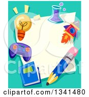Poster, Art Print Of Blank Paper With Educational Items And A Game Control Over Turquoise