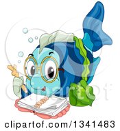 Poster, Art Print Of Cartoon Bespectacled Fish Writing In A Notebook