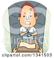Cartoon Angry Red Haired White Man Receiving A Late Delivery