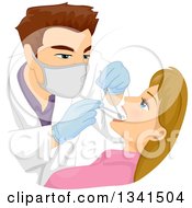 Clipart Of A White Male Dentist Working On A Females Mouth Royalty Free Vector Illustration