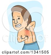 Poster, Art Print Of Cartoon Brunette White Man Trying To Itch An Allergy Rash On His Back