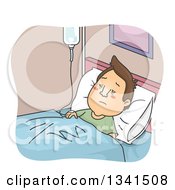 Poster, Art Print Of Cartoon Brunette White Man In The Hospital Hooked Up To An Iv Drip