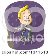 Clipart Of A Cartoon Blond Caucasian Man Sneaking Out Royalty Free Vector Illustration