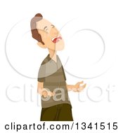 Clipart Of A Desperate Brunette White Man Crying And Begging Royalty Free Vector Illustration