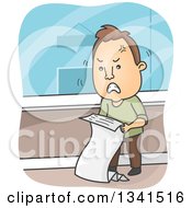 Cartoon Angry Brunette White Man Reviewing A Billing Statement
