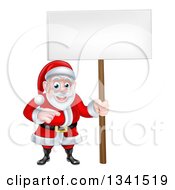 Poster, Art Print Of Cartoon Christmas Santa Claus Pointing And Holding A Blank Sign