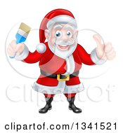 Poster, Art Print Of Christmas Santa Claus Giving A Thumb Up And Holding A Blue Paintbrush