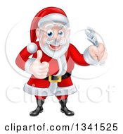 Happy Christmas Santa Claus Holding An Adjustable Wrench And Giving A Thumb Up