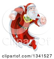 Poster, Art Print Of Super Hero Santa Claus Running In A Christmas Suit And Cape