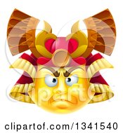 Clipart Of A 3d Yellow Smiley Emoji Emoticon Face In A Samurai Warrior Helmet Royalty Free Vector Illustration by AtStockIllustration