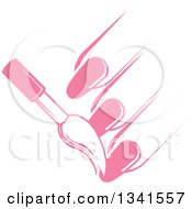 Clipart Of A White And Pink Nail Polish Brush And Fingers Royalty Free Vector Illustration by AtStockIllustration