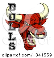 Clipart Of A Mad Screaming Red Bull Mascot Head And Text Royalty Free Vector Illustration