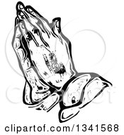 Poster, Art Print Of Black And White Woodcut Styled Praying Hands