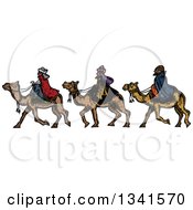 Woodcut Styled Wise Men On Camels