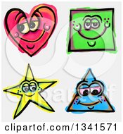 Poster, Art Print Of Sketched And Watercolored Happy Shape Characters