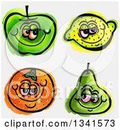 Poster, Art Print Of Sketched And Watercolored Happy Fruit Characters