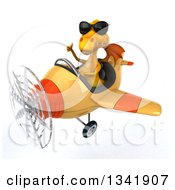 Clipart Of A 3d Yellow Dragon Aviator Pilot Wearing Sunglasses Giving A Thumb Up And Flying A Yellow And Red Airplane Slightly To The Left Royalty Free Illustration
